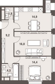 Квартира 60,9 м², 2-комнатная - изображение 2