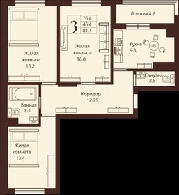 Квартира 78,6 м², 3-комнатная - изображение 1
