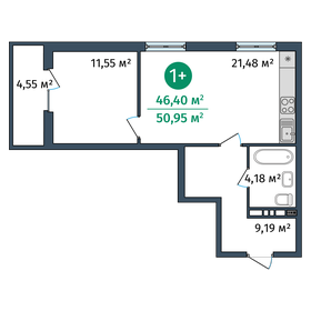 Квартира 46,4 м², 1-комнатные - изображение 1