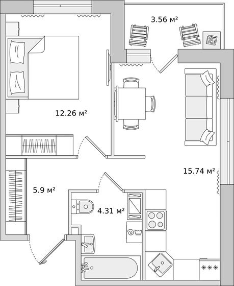 41,8 м², 1-комнатная квартира 9 379 504 ₽ - изображение 1