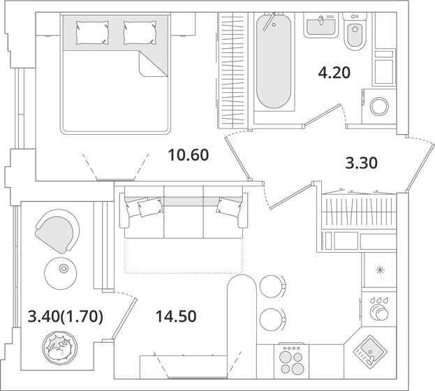 34,3 м², 1-комнатная квартира 7 987 468 ₽ - изображение 1