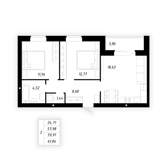 59,9 м², 2-комнатная квартира 4 759 000 ₽ - изображение 1