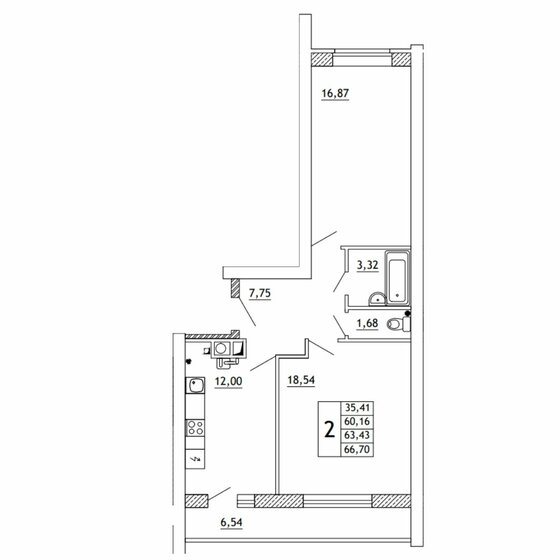 66,9 м², 2-комнатная квартира 4 579 000 ₽ - изображение 11