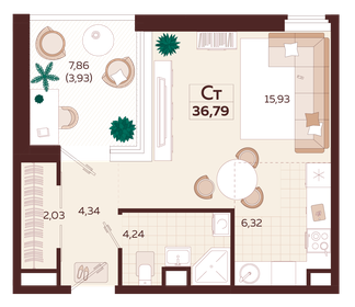 36,9 м², 1-комнатная квартира 19 700 000 ₽ - изображение 11