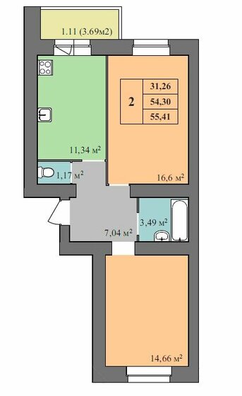 55,4 м², 2-комнатная квартира 3 878 700 ₽ - изображение 49
