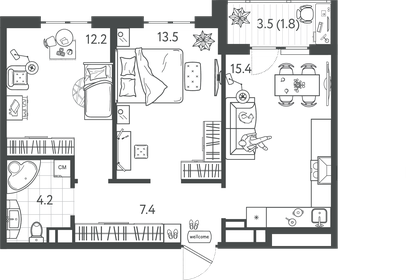57 м², 2-комнатная квартира 6 500 000 ₽ - изображение 84