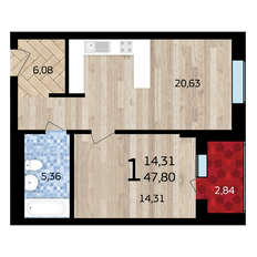 Квартира 47,8 м², 1-комнатная - изображение 4