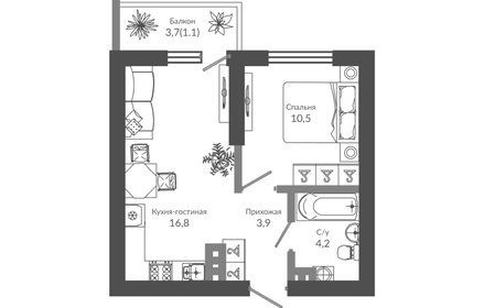 Квартира 36,9 м², 1-комнатная - изображение 1