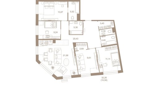 Квартира 120,8 м², 4-комнатная - изображение 2