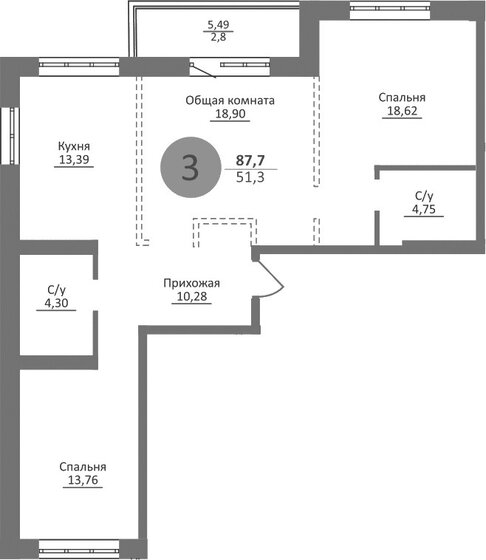 88 м², 3-комнатная квартира 13 750 000 ₽ - изображение 1