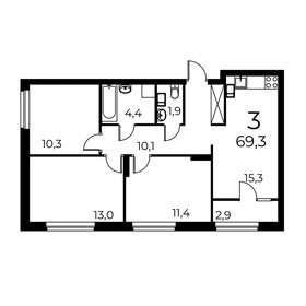 Квартира 69,3 м², 3-комнатная - изображение 1