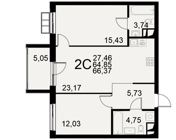 Квартира 66,4 м², 2-комнатная - изображение 1