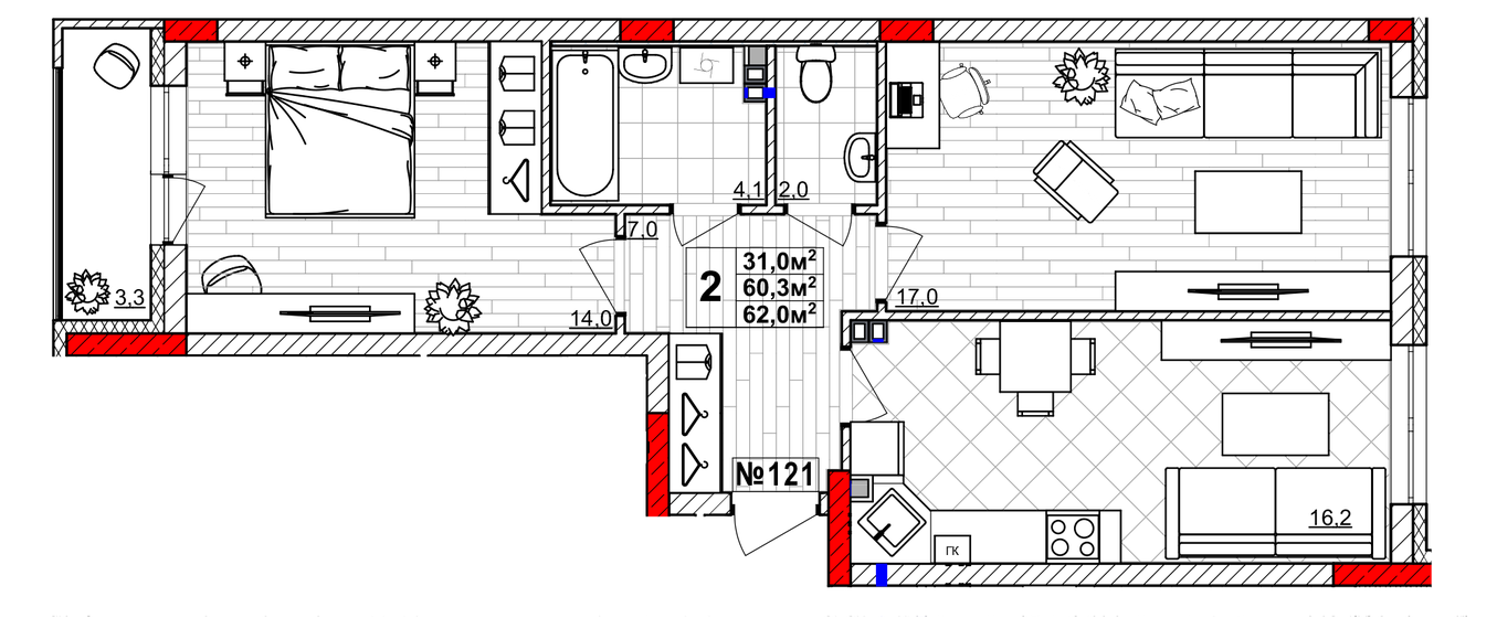 62 м², 2-комнатная квартира 6 780 000 ₽ - изображение 1