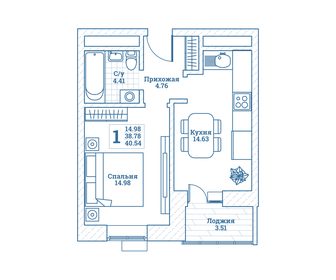 40,4 м², 1-комнатная квартира 5 252 000 ₽ - изображение 24