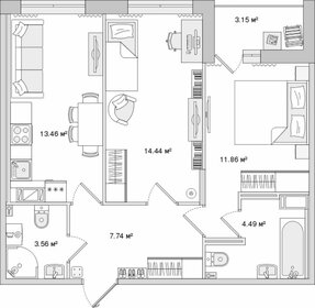 Квартира 58,7 м², 2-комнатная - изображение 1