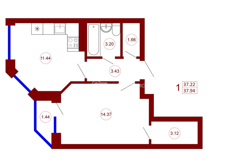 37,9 м², 1-комнатная квартира 3 945 760 ₽ - изображение 34