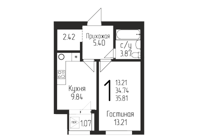 36 м², 1-комнатная квартира 5 826 411 ₽ - изображение 6