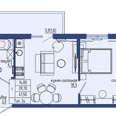 Квартира 41,5 м², 2-комнатная - изображение 2