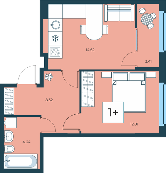 43 м², 1-комнатная квартира 5 270 000 ₽ - изображение 1