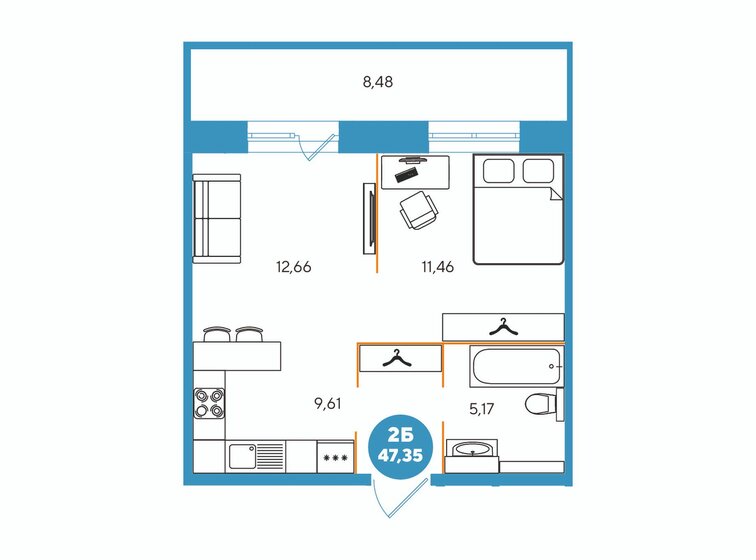 47,2 м², 2-комнатная квартира 4 050 000 ₽ - изображение 1