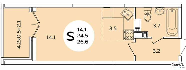 26,6 м², квартира-студия 3 350 000 ₽ - изображение 86