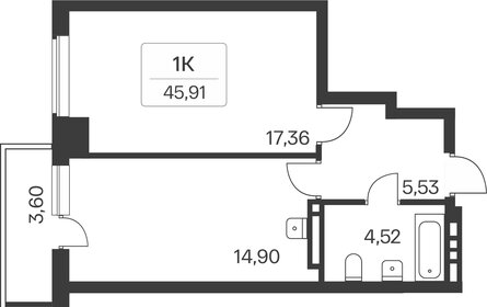 Квартира 46 м², 1-комнатная - изображение 2