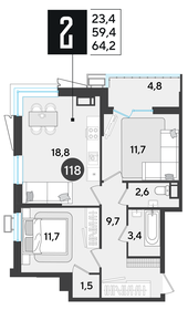 64,4 м², 2-комнатная квартира 7 753 760 ₽ - изображение 21