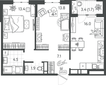 60 м², 2-комнатная квартира 6 950 000 ₽ - изображение 68