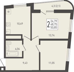Квартира 50,9 м², 2-комнатная - изображение 1