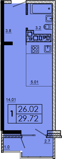 29,7 м², 1-комнатная квартира 3 120 600 ₽ - изображение 1