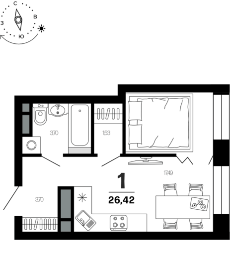 26,4 м², 1-комнатная квартира 3 331 710 ₽ - изображение 1