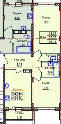 54,4 м², 2-комнатная квартира 4 000 000 ₽ - изображение 1