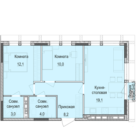 56,6 м², 2-комнатная квартира 8 580 000 ₽ - изображение 1