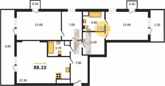 Квартира 88,2 м², 2-комнатная - изображение 1