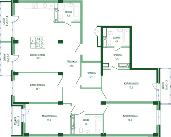 Квартира 147,5 м², 4-комнатная - изображение 1