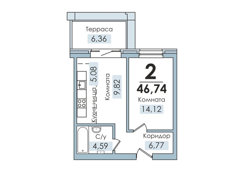 46,7 м², квартира-студия 3 972 900 ₽ - изображение 1