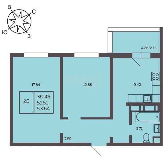 53,6 м², 2-комнатная квартира 7 649 000 ₽ - изображение 1