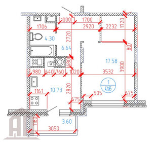 Квартира 42,9 м², 1-комнатная - изображение 1