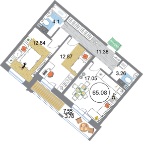 64,7 м², 2-комнатная квартира 18 106 732 ₽ - изображение 42