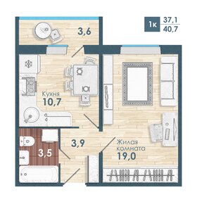 Квартира 40,7 м², 1-комнатная - изображение 1