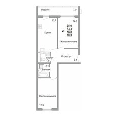 Квартира 56,8 м², 2-комнатная - изображение 3