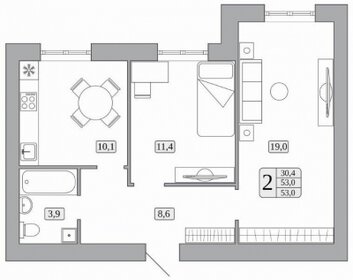 Квартира 53 м², 2-комнатная - изображение 1