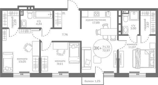 70,6 м², 3-комнатная квартира 7 190 000 ₽ - изображение 38