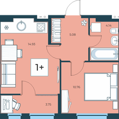 Квартира 38,7 м², 1-комнатная - изображение 2