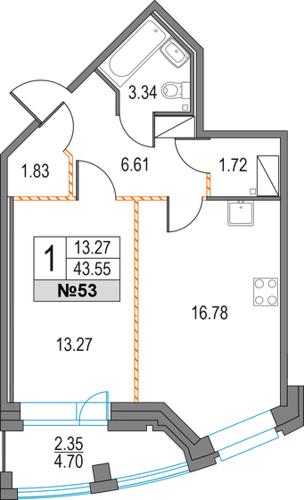 43,6 м², 1-комнатная квартира 11 756 606 ₽ - изображение 15