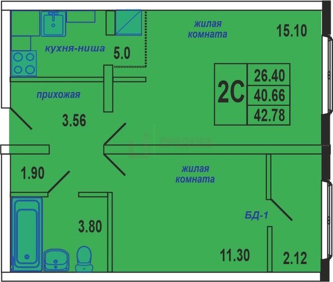 43 м², 2-комнатная квартира 2 870 000 ₽ - изображение 1