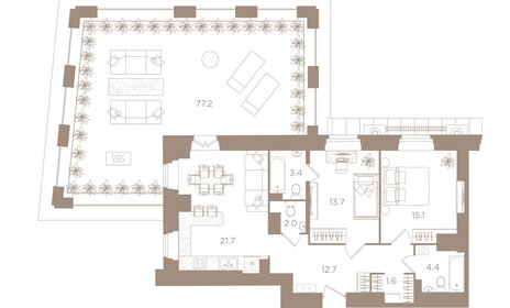Квартира 151,8 м², 2-комнатная - изображение 1