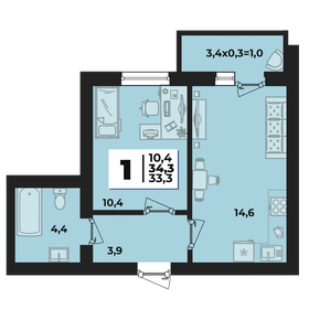 34,6 м², 1-комнатная квартира 4 255 040 ₽ - изображение 6