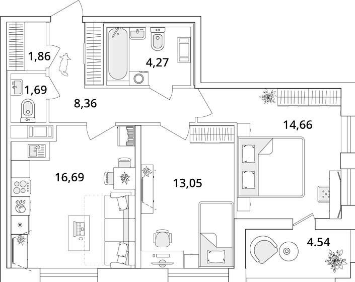 62,9 м², 2-комнатная квартира 14 921 878 ₽ - изображение 1