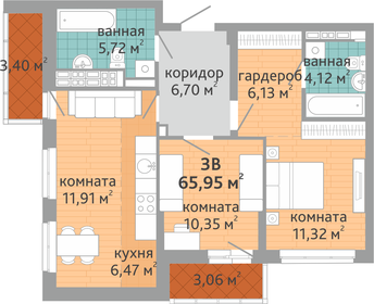 65 м², 3-комнатная квартира 8 500 000 ₽ - изображение 63